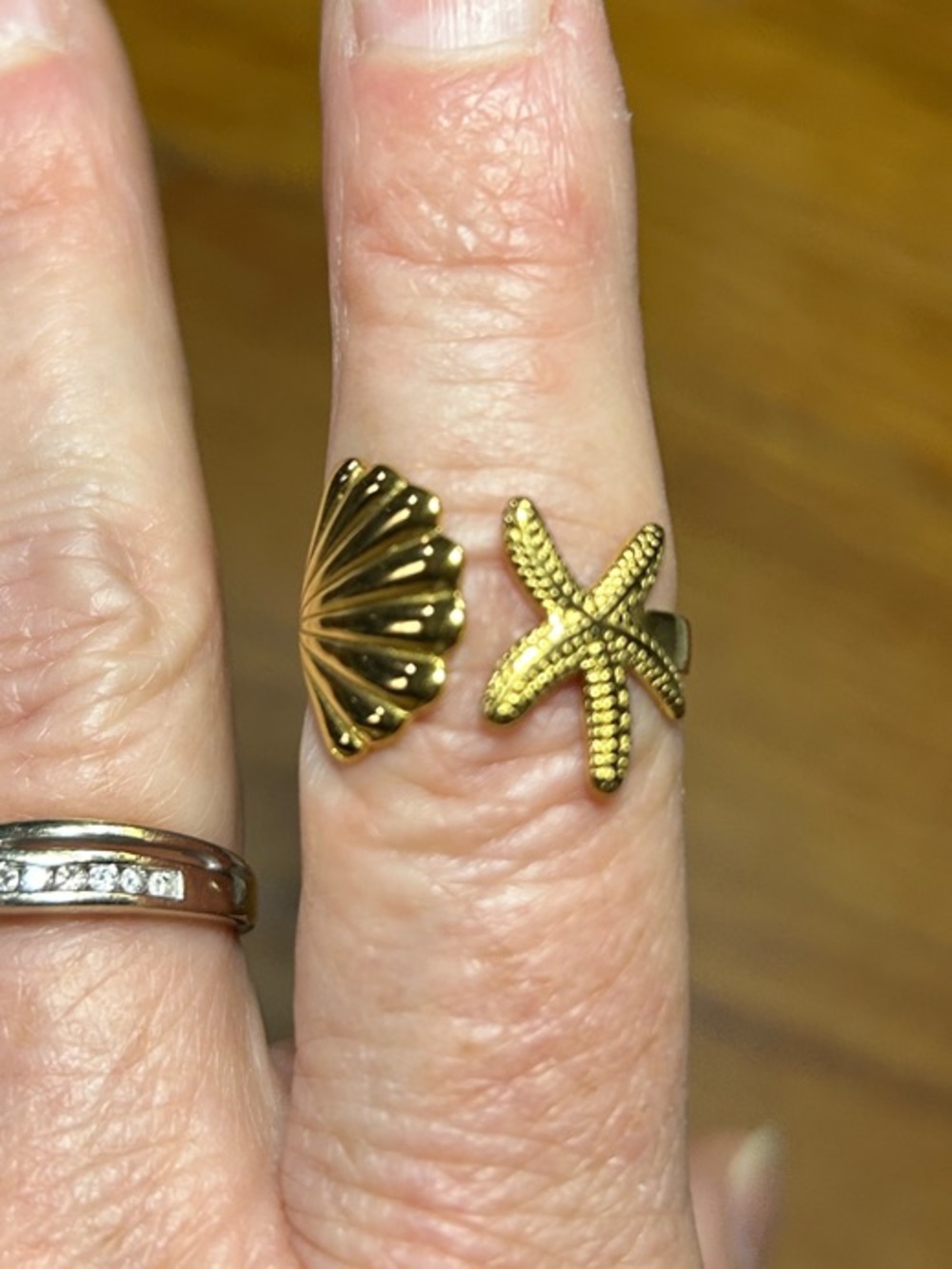 3/$25 Gold Starfish and Shell Open Ring